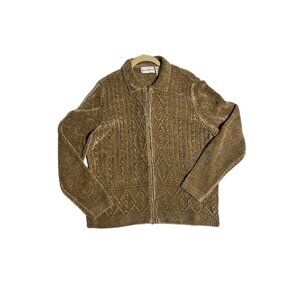 SIZE L ALFRED DUNNER SUPER COMFORTABLE FULL ZIP BEIGE SWEATERS SO SOFT!